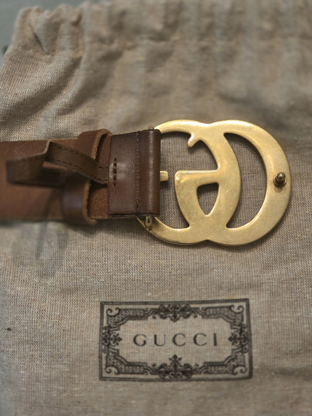 Gucci Brown Leather Belt with Gold Double G Buckle - Picture 3 of 6